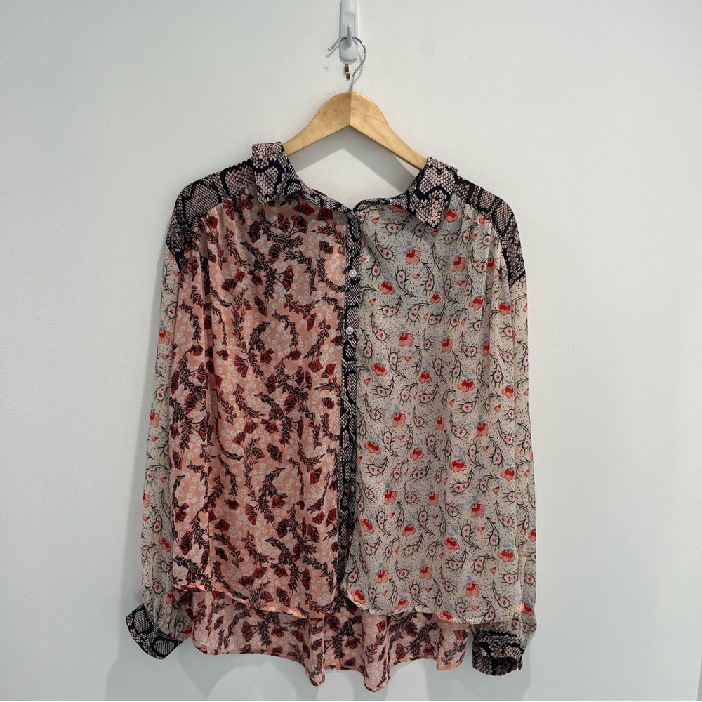 Free People Floral Patchwork Patterned Sheer Blou… - image 1